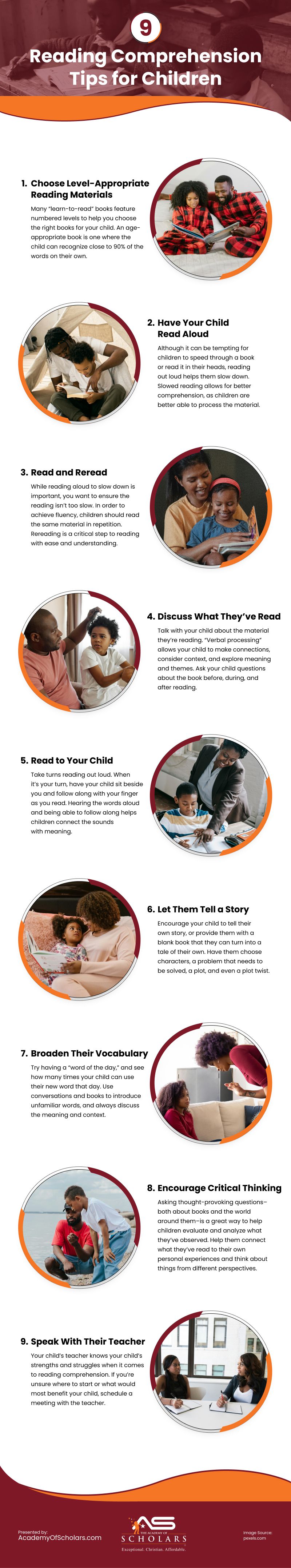 9 Reading Comprehension Tips for Children Infographic